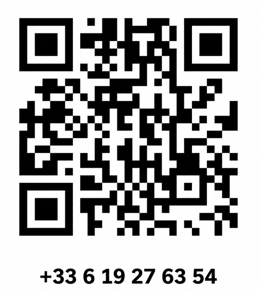 Code QR noir et blanc avec numéro de téléphone